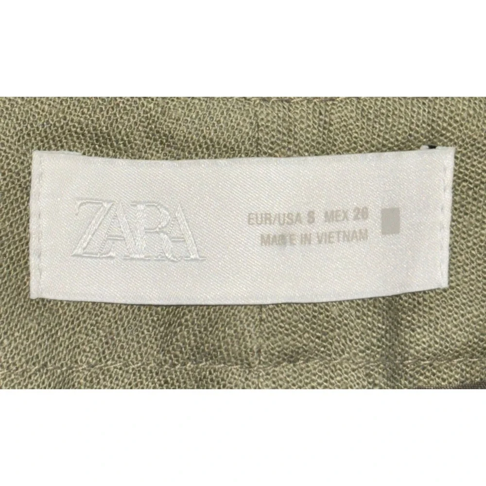 Zara Trousers High Waisted Pleated Linen Blend Gray Green Pants Summer Small